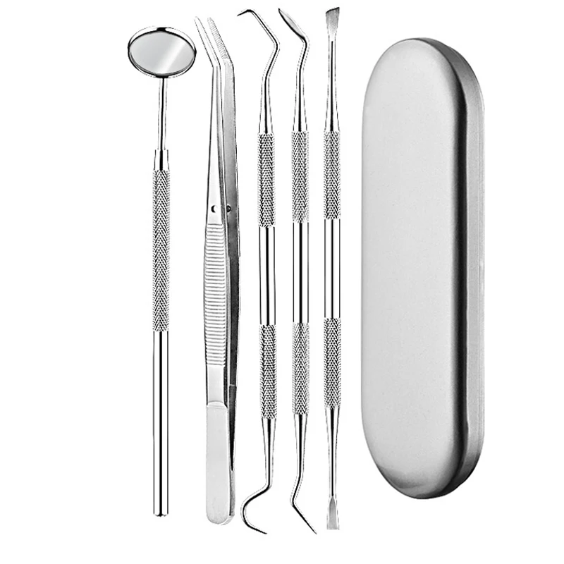 OEM ODM 2023 Dental Clean Tool Set High Grade Stainless Steel Tartar Scraper Tooth Pick Dental Scaler Mouth Mirror 6 Pieces Sets