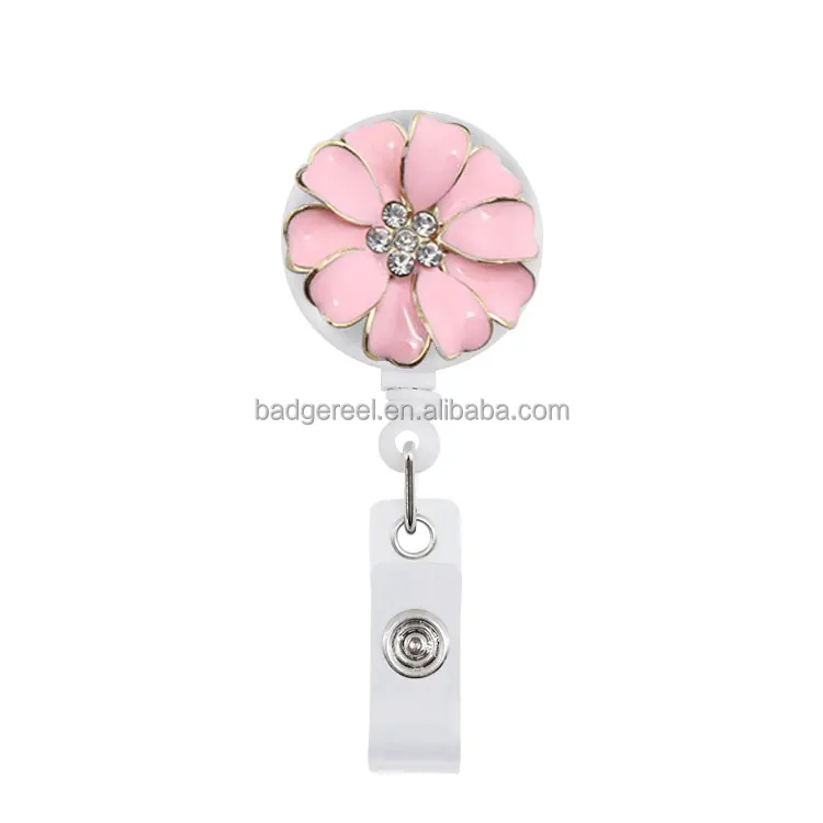 Retractable Badge Holder Clip Buy Bling Rhinestone Badge Reels Flower Retractable Crystal Diamond Nurse student office ID card