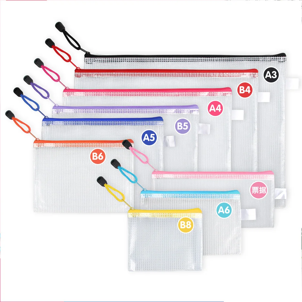 Transparency A4 File Bag Mesh Zipper Collected Bag Clear File Document Bag