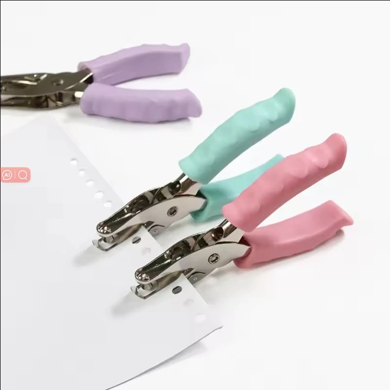 Cross Border Direct Supply School Stationery 6mm Round Single Hole Macaron Rubber Bag Punch Hand Hand Saving Punch
