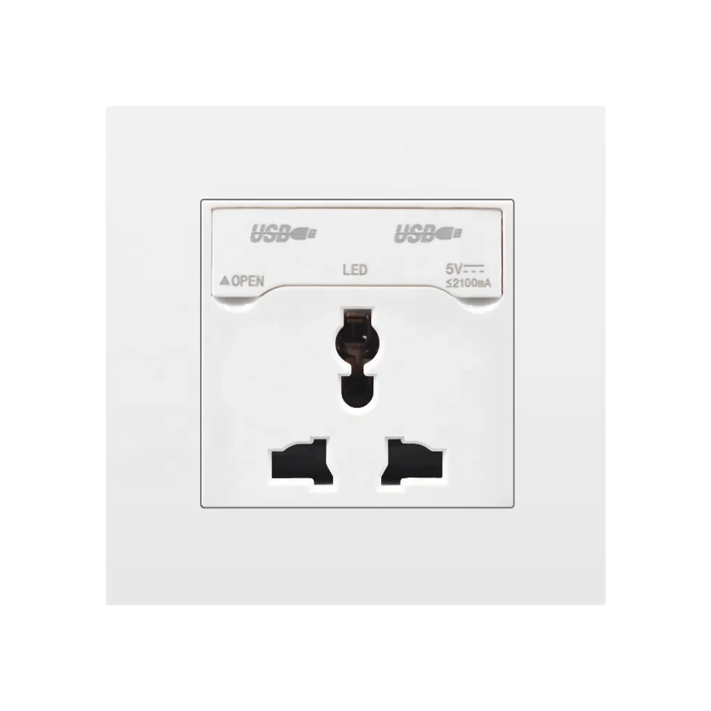 SRAN крышка настенной розетки для usb с двумя портами 5V 2A ПК панель 86 мм * 86 мм 3-контактная универсальная usb розетка