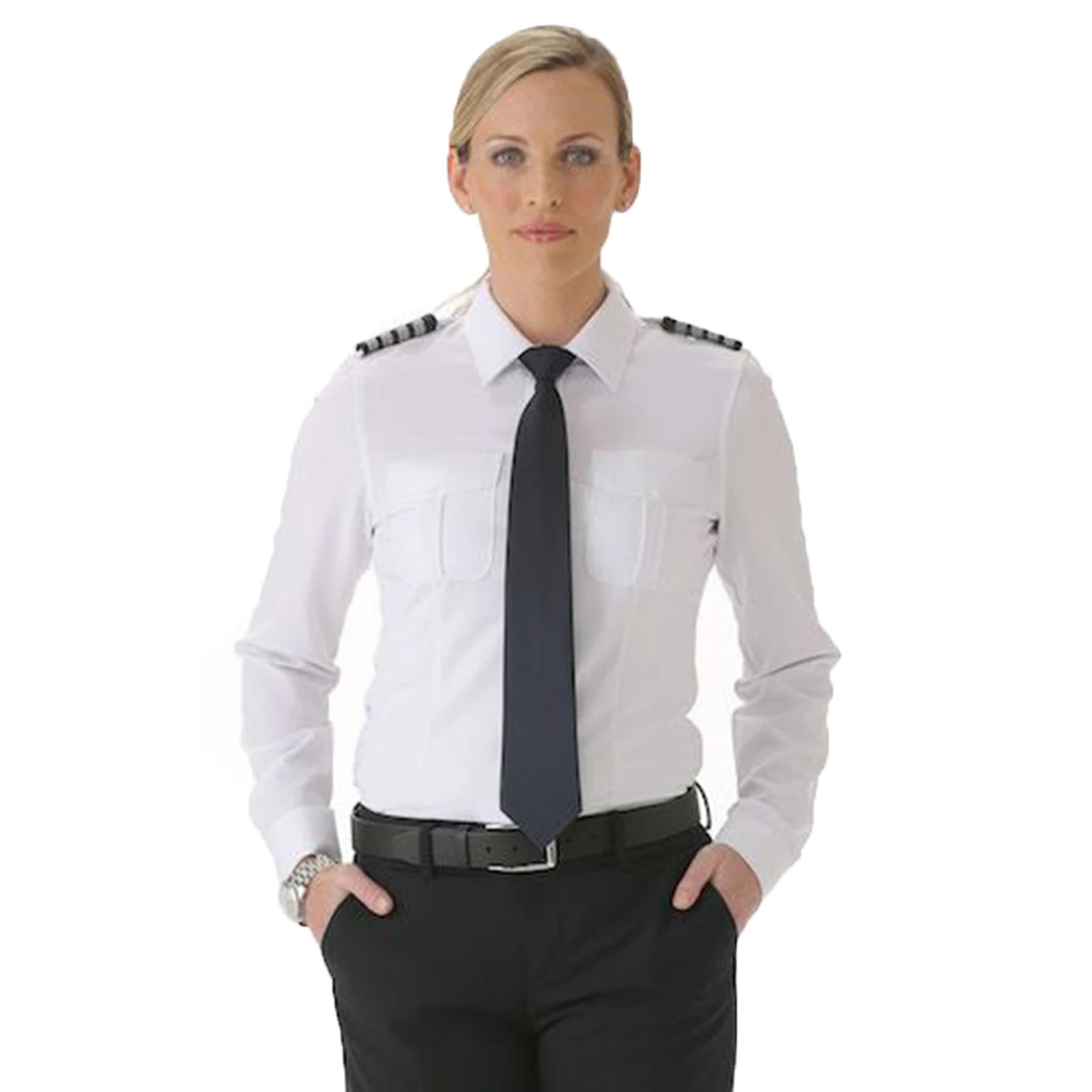 Custom high quality women long sleeve stretch white pilot airline uniform shirts