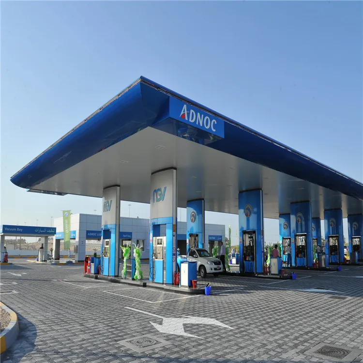 Large Span Steel Truss Space Frame Gas Station Canopy Steel Structure Petrol Filling Station Shed