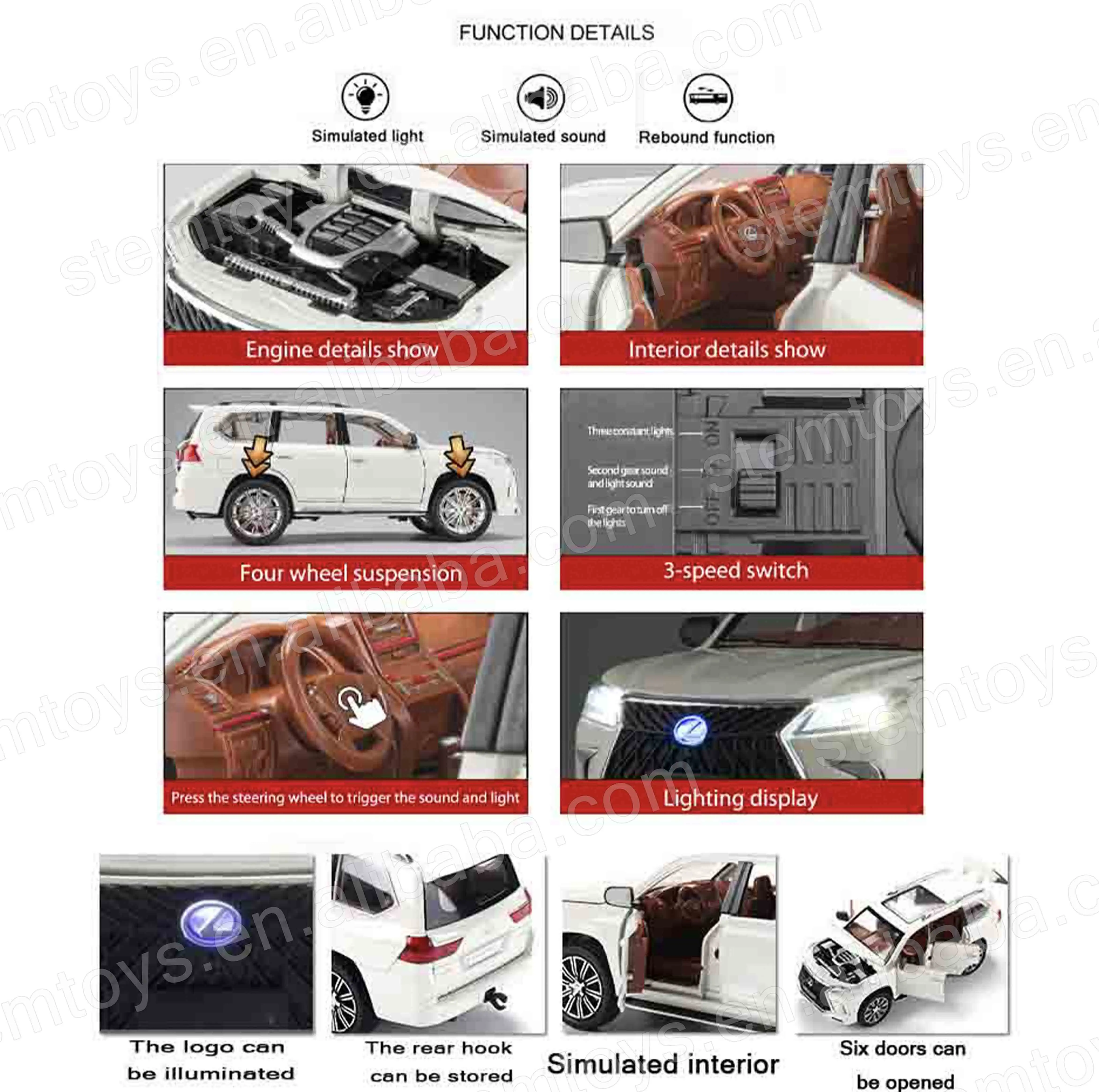 Genuine license 1:24 Lexus LX570 Casting Alloy Car Model mini car Metal pull-back car model with light and sound children