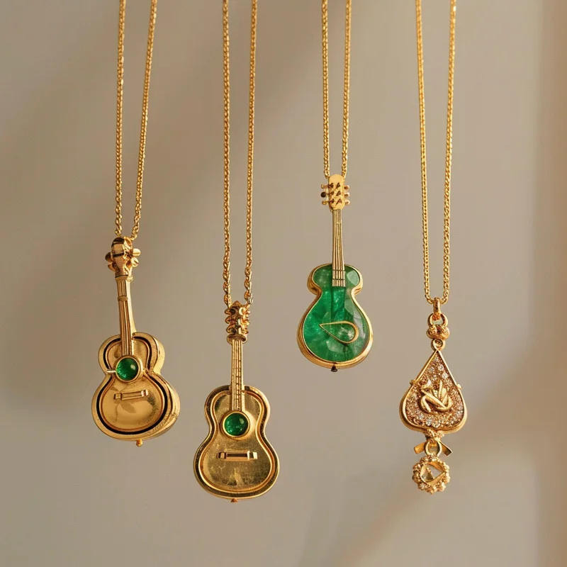 Brave Light Odm Original 18k Gold Plated Stainless Necklace High Quality Green Crystal Chalcedony Guitar Pendant Gi