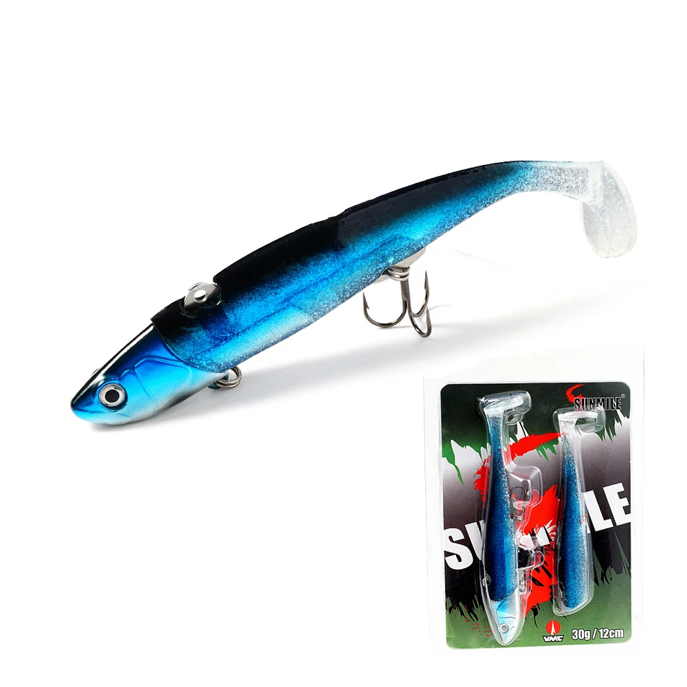 Double T-tail VIB Roadrunner 30g Long Casting Lure 12cm VMC Hook Wrap Leaded fishing bait Leadhead Hook Bass Grouper False Lure