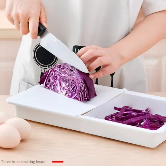 2024 Hot Selling Multi-Functional Foldable Drain Storage Tray 3-1 Kitchen Accessory Set Vegetable Washing Basket Cutting board