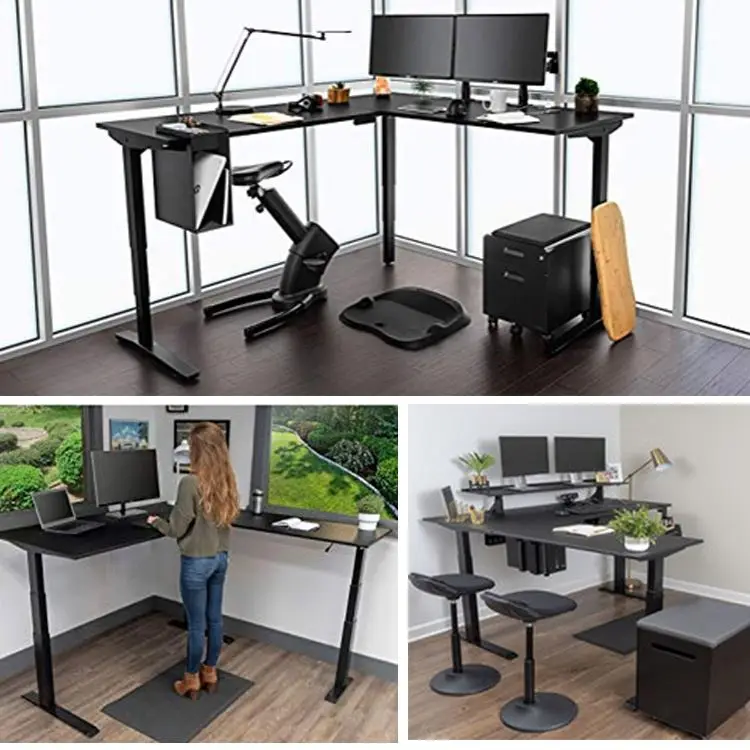 Office Adjustable Height Electric 3 Legs Desk Triple Motor Corner Sit Stand Desk L Shaped Standing Desk