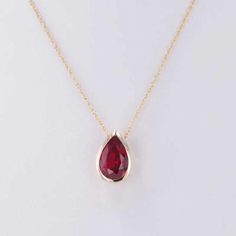 10K Gold Pear Shape 6*9mm Lab Ruby Sapphire Alexandrite Emerald Zambia Emerald Colombia Gemstone Pendant Necklace Fine Jewelry