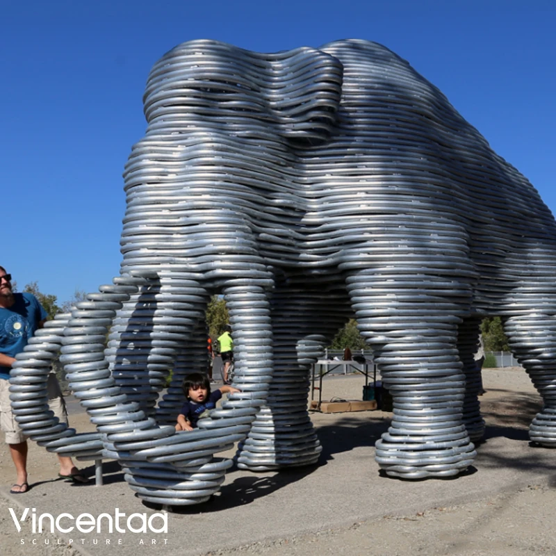 Vincentaa Large Outdoor Public Art Elephant Mammoth Stainless Steel Sculpture Park Pop Art Sculpture