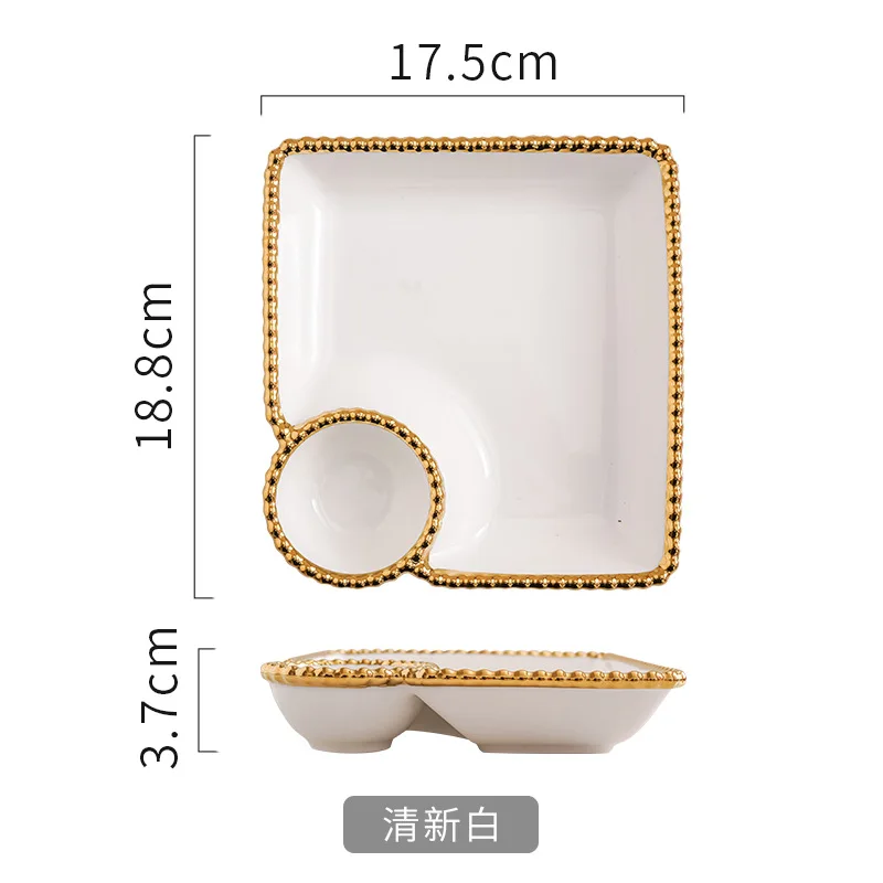 factory directly supply white with gold bead ceramic serving  plate  for breakfast kitchen home