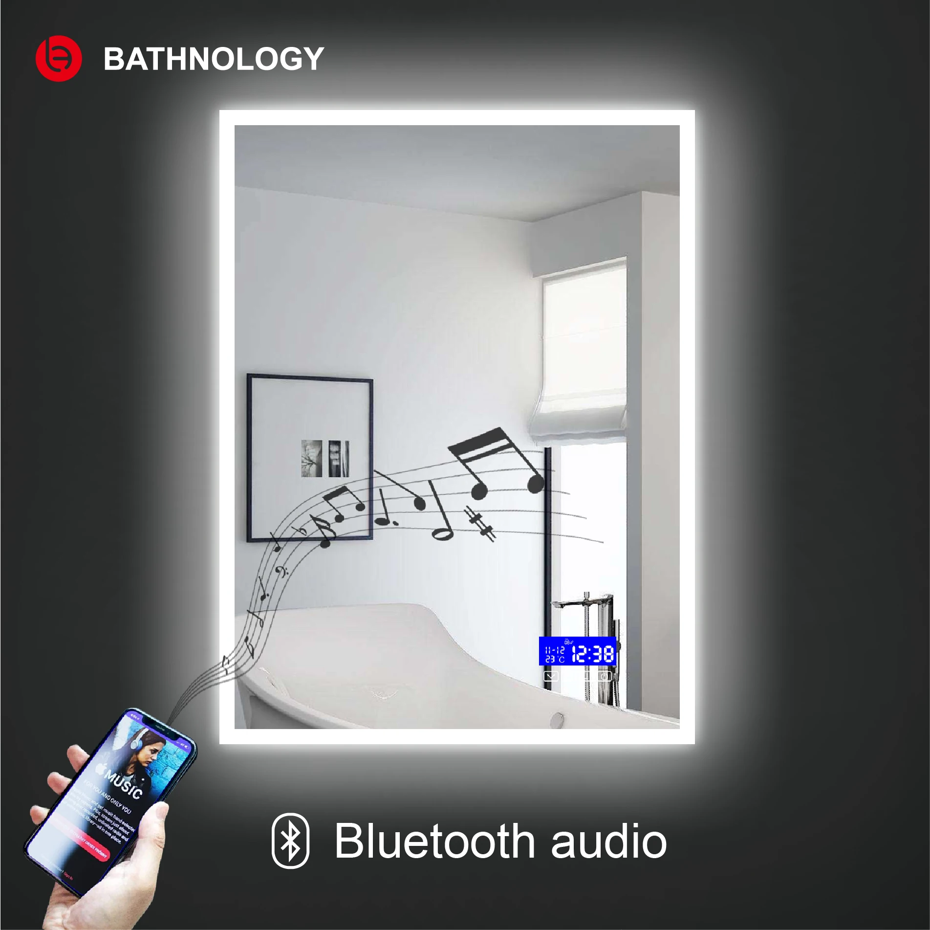 Modern Smart Touch Mirror Espelho Anti-Fog Bluetooths Date Display Smart Bathroom Rectangle Led mirror