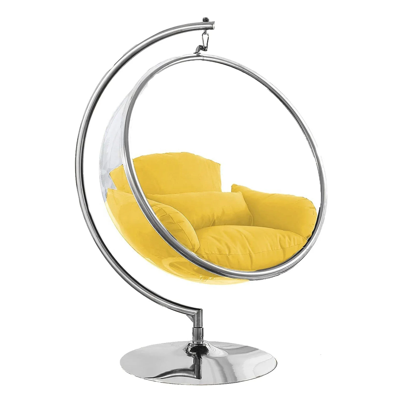 modern yellow crystal transparent acrylic living room Indoor Balcony clear Cradle hanging glass swing bubble chair with stand