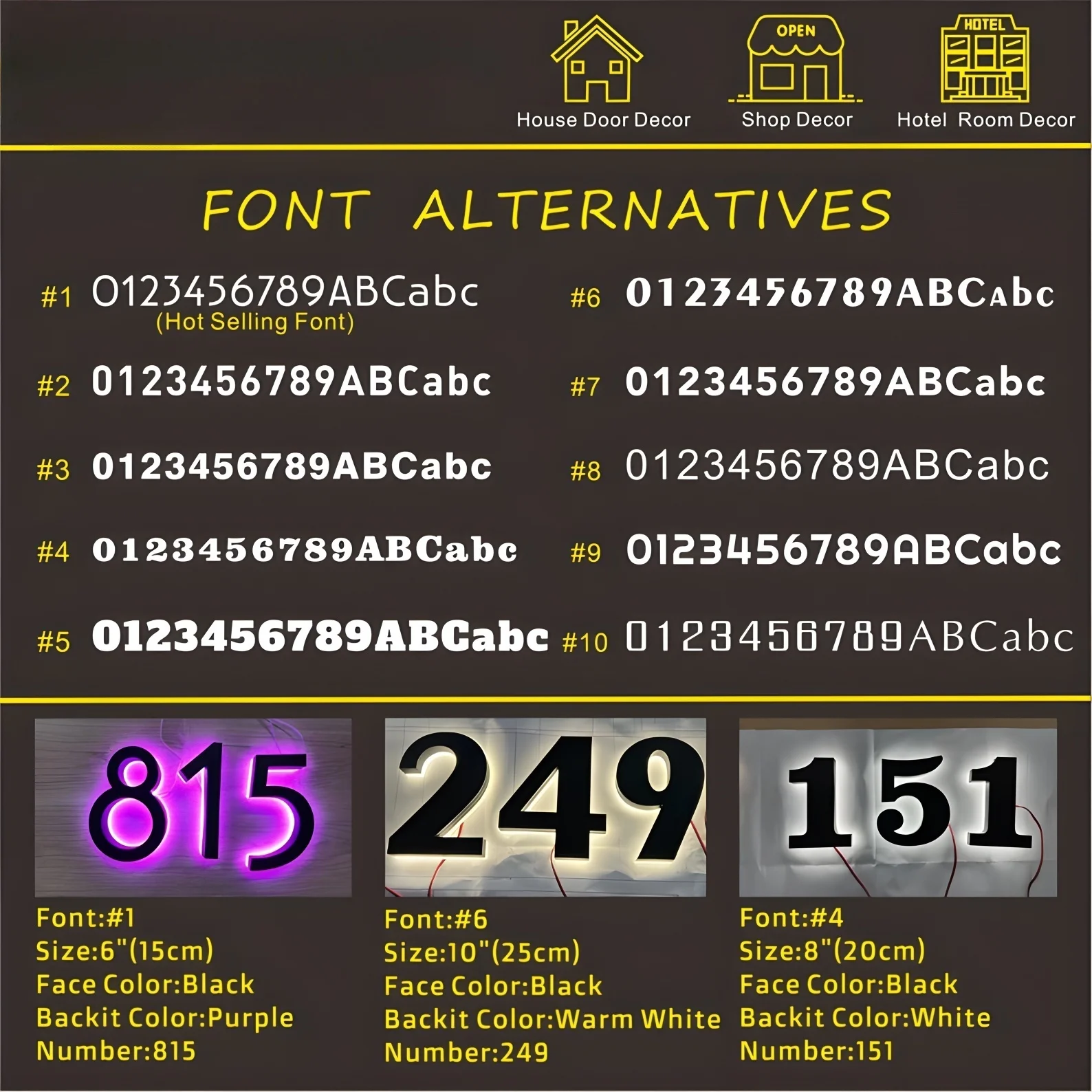 Custom Metal 3D Led House Numbers Light Outdoor Waterproof Home Hotel Door Plates Stainless Steel number Sign