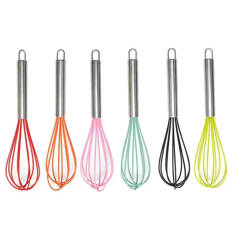 Baking Tools  10 inch egg beater stainless steel handle silicone egg whisk