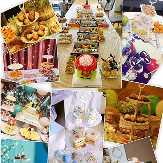 2 pieces set of 3 layers plastic cupcake holder dessert tray mini cake fruit candy display tower white small