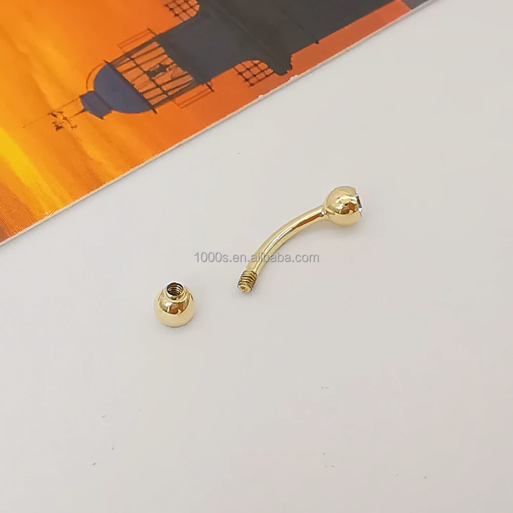 Wholesale AU585 14K Real Gold With Zircon Fine Jewelry Piercing Belly Button Ring Body Jewelry Good Quality Hot Selling
