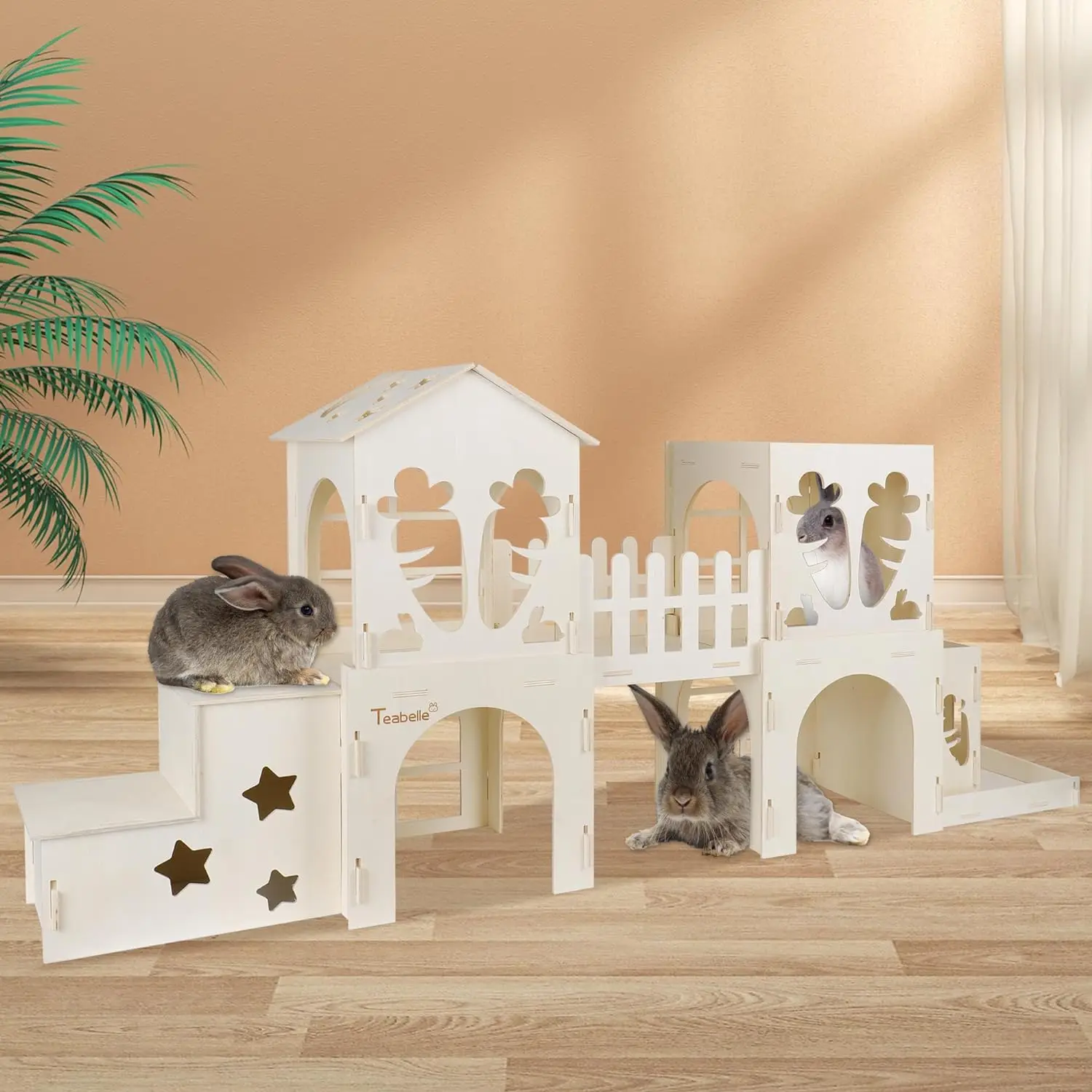 Wooden rabbit hideout Multi-room small animal dollhouse suitable for rabbit guinea pig hedgehog velvet mouse