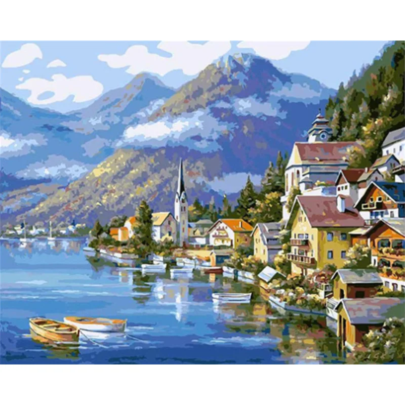 HUACAN Painting By Numbers DIY Mountain Landscape Room Wall Art Pictures By Number Lake For Adults Home Decoration 50x40cm