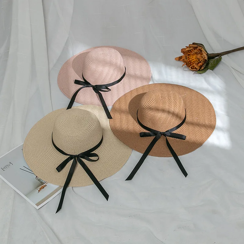 Foldable Travel Strawhat Parent-child Summer Seaside Sun Beach Hat Caps Floppy Oversize Large Wide Brim Fedora Straw Hats Women