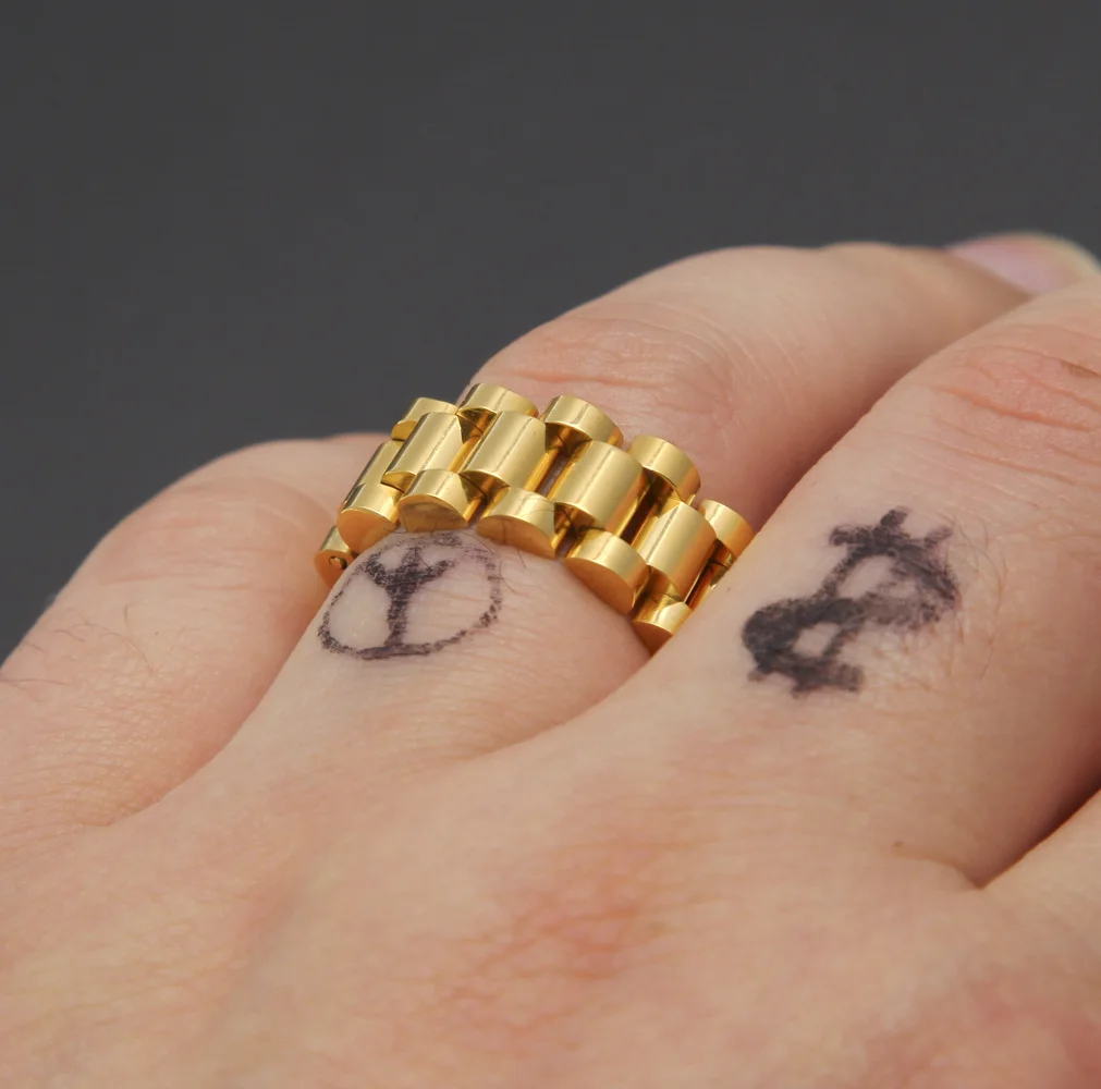 Watch chain design Foldable Adjustable gold color hip hop iced out ring men gold ring men 10 gram gold jewelry men ring