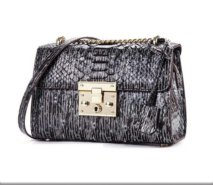 Luxury lady fashion exotic high quality designer style real python skin leather shoulder bag
