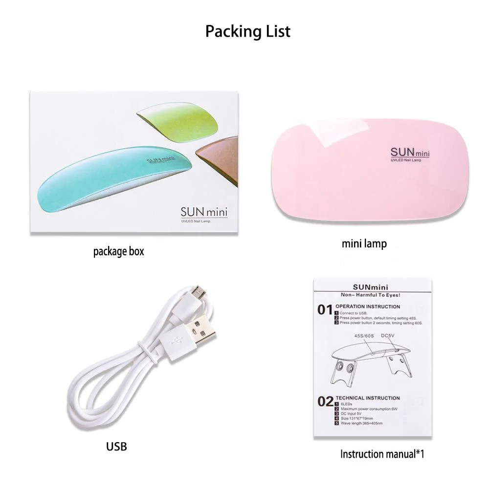 Hot Sale Customized 6W Mini Nail Lamp Pink Color 6Leds UV Nail Lamp