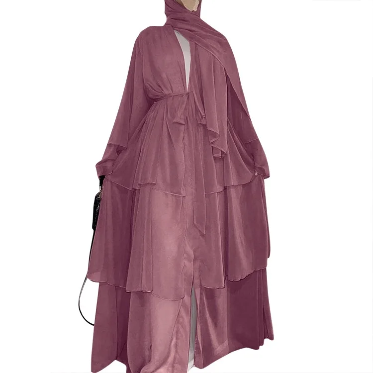 3 Layers Chiffon EID Abaya Dubai Turkey Islamic Clothing Abaya Muslim Dresses For Women