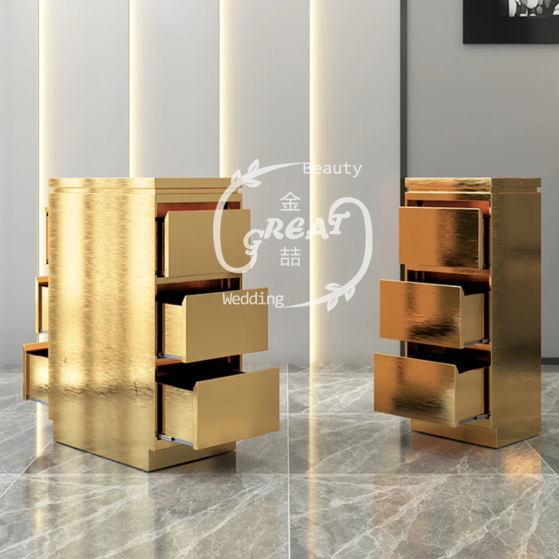 Foshan большой завод мебели высокое качество современный золотой косметический готовый стальной шкаф для Салона