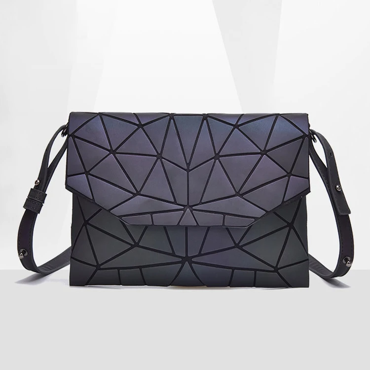 girls glow in the dark luminous rhombus PU leather holographic reflective sling crossbody envelope shoulder satchel purse bags