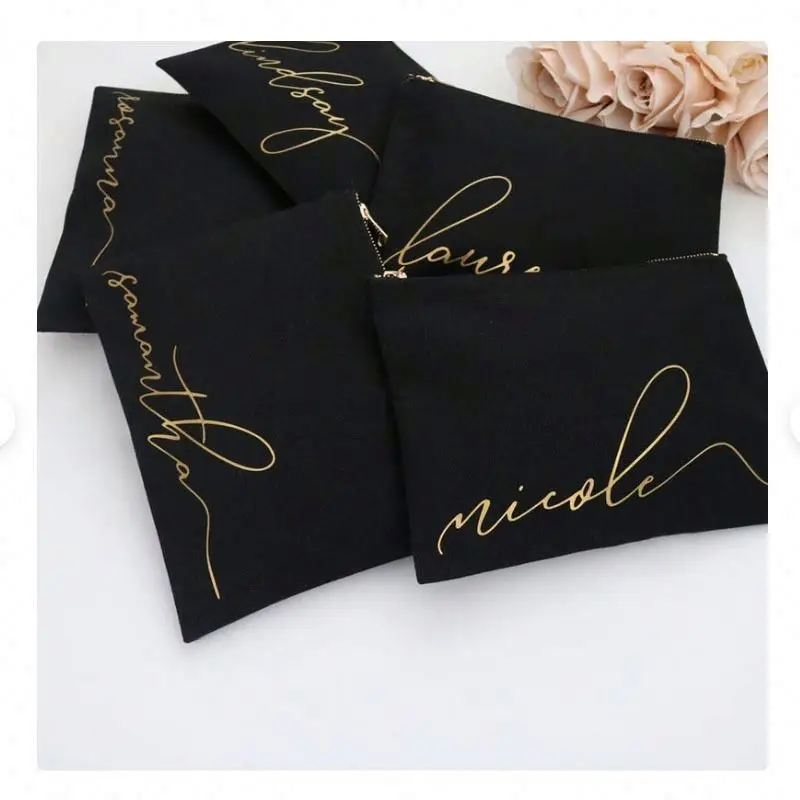 Custom Cosmetic Bag Best Friend Gift Bridesmaid Gift Canvas Makeup Brush Beauty Bag with custom zippo
