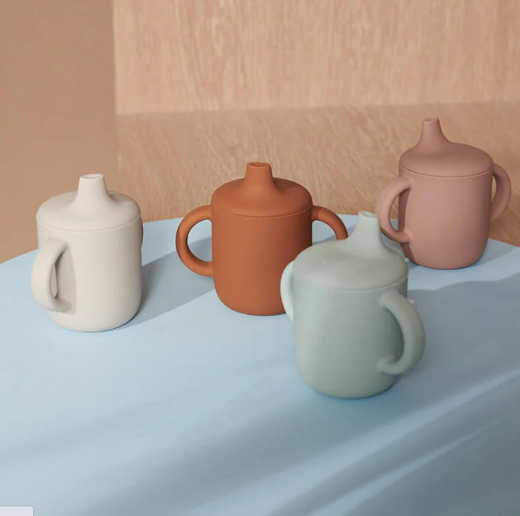 5OZ Silicone Training Sippy Cups, Reusable Spill Proof Transition Spout Cups with Handles for 6 Months+ Infant Babies