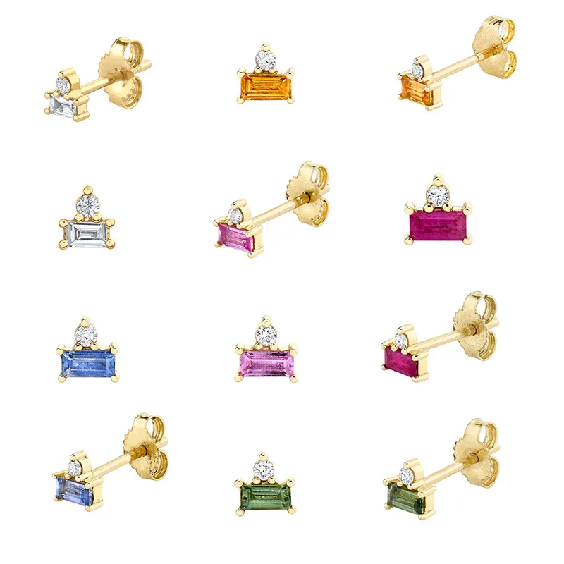 trendy Hip-hop mini stud earrings sterling silver 925 jewellery gold plated zirconia chain earrings for women