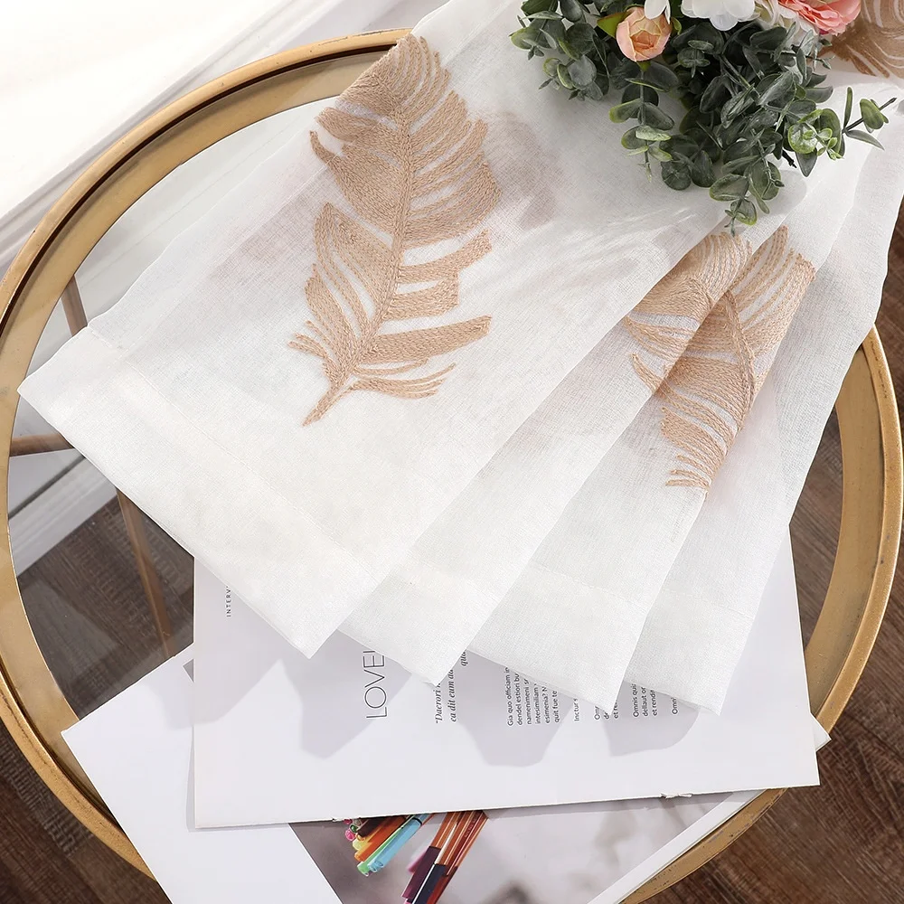 Nice Feather Embroidery Ready to Ship Curtain Child Kids Room Non-toxic and Simple Healthy Window Sheer Plumage Curtain