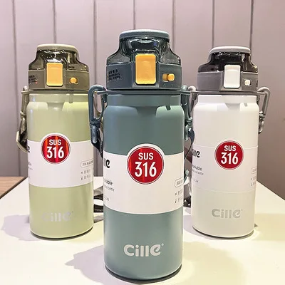 Cille Теплосберегающая 316 пищевая нержавеющая сталь с соломинкой женская красивая Мужская простая Большая вместительная чашка для воды для студентов