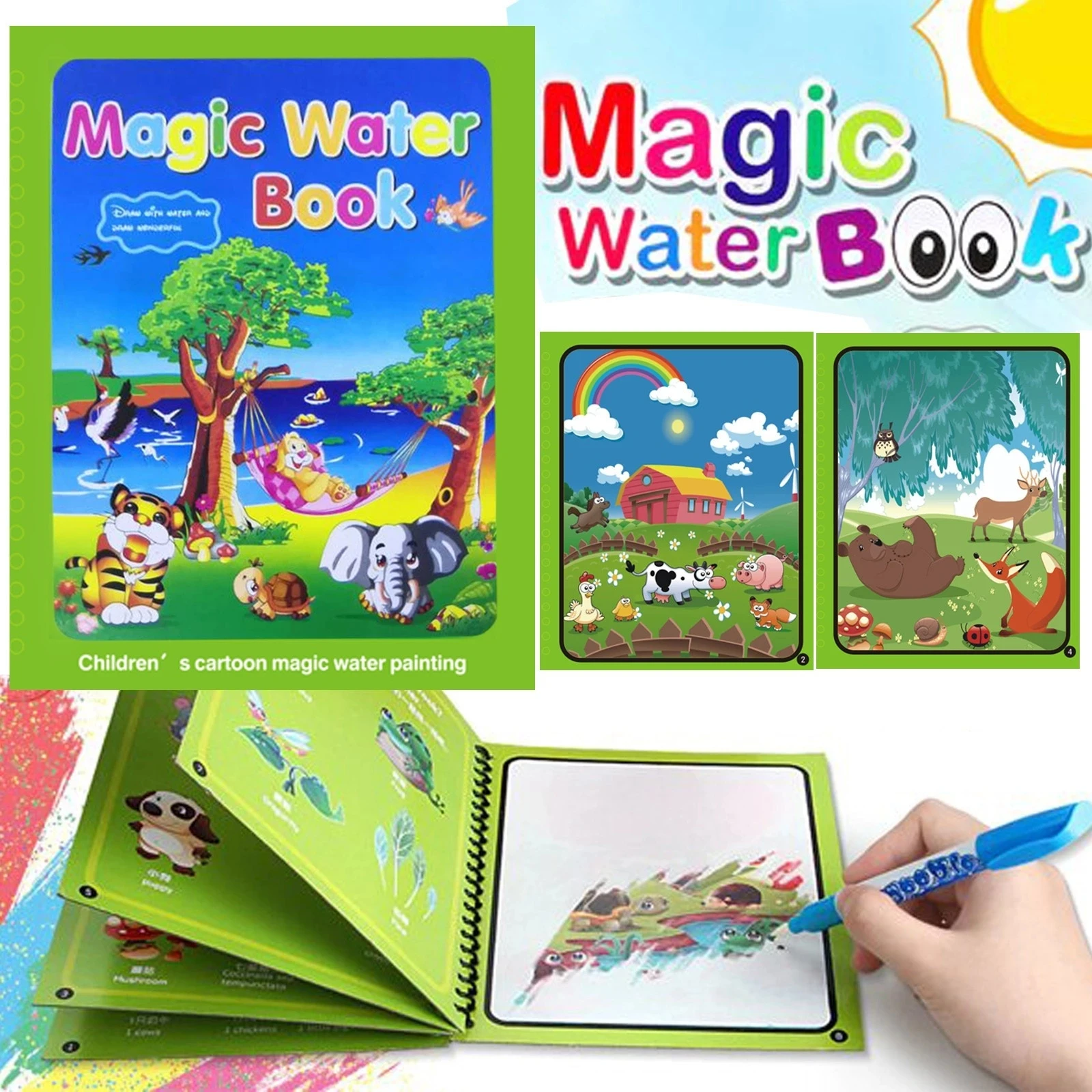 Educational Toy Reusable Doodle Mat Magic Water Drawing Book for Kids Opp Bag Cartoon Picture Water Books 5 to 7 Years /