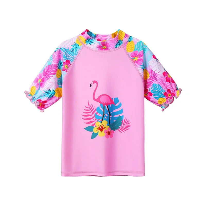 2024 Oem Odm Customized New Short Sleeve Swimsuit Beach Crew-Neck Pullover Boxers Pink Swimsuit Suit