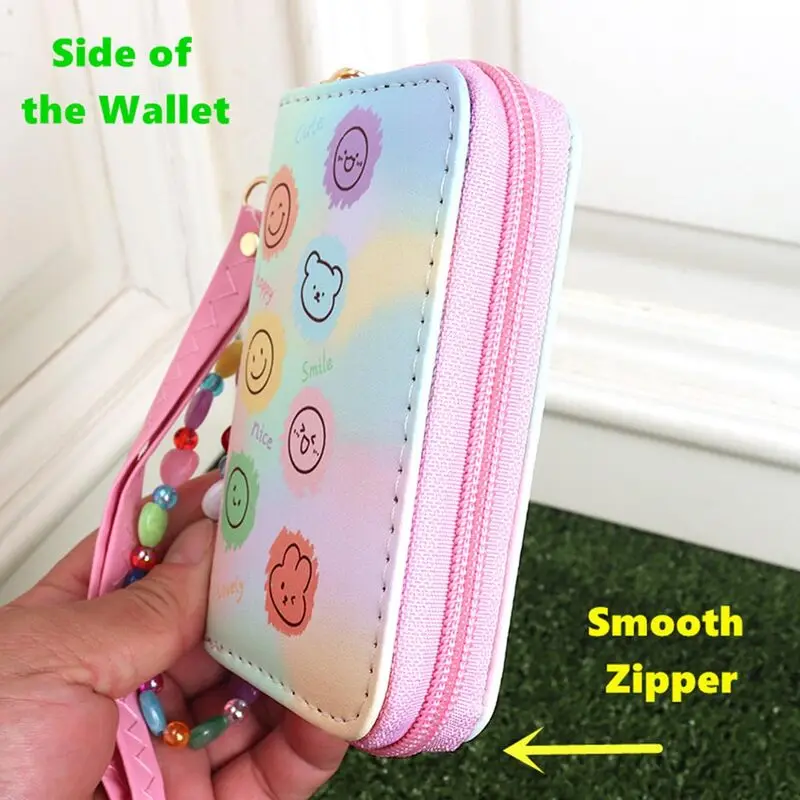 customize minimalist coin purse keychain slim kids leather wallet card holder with with beaded wristlet strap