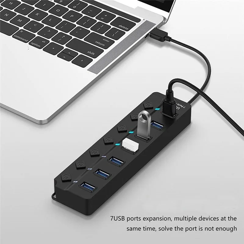 cantell 4 Ports 7 ports USB2.0 Hub independent Switch and LED light Splitter Adapter