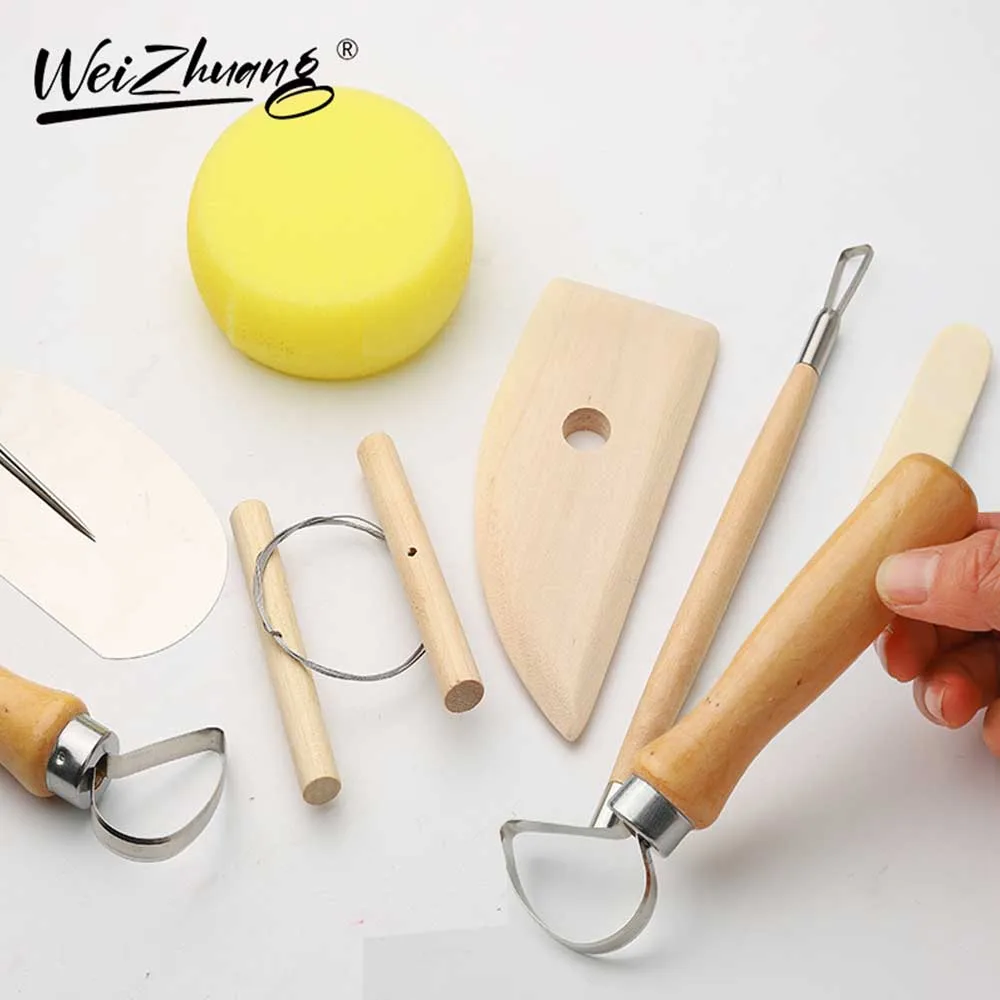 8pcs Ceramics Pottery Clay Tool Kit,Sculpting Carving Molding Tools Stainless Steel Sponge Tool,Pottery Tool Set