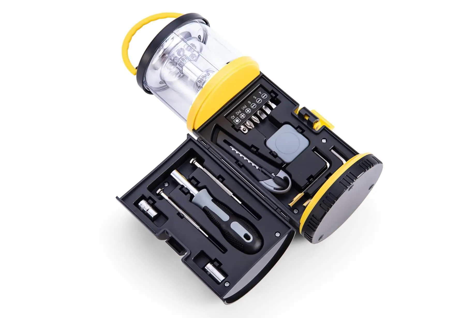 Factory  15PCS hand tool set with emergency warning flashlight,15 in 1 outdoor lantern tool kit,hand tool set with torch light