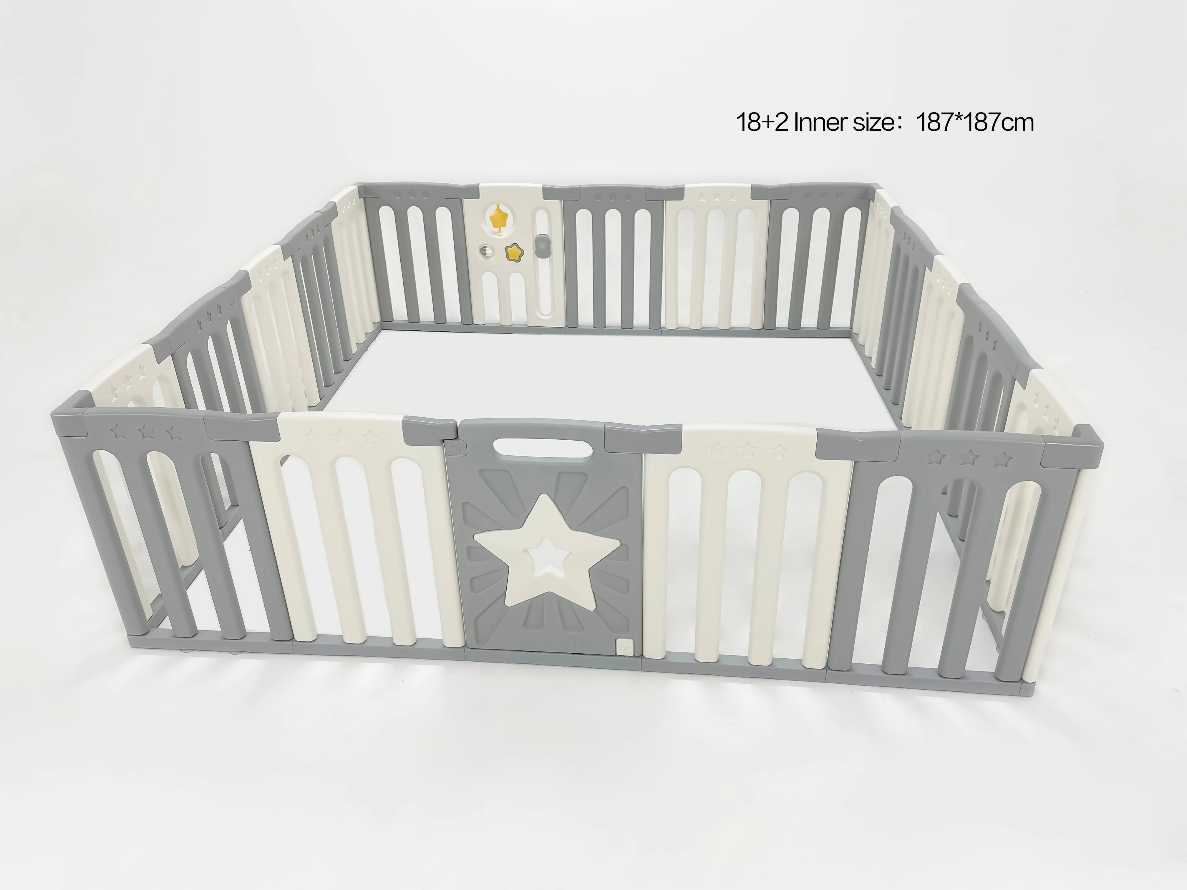 ABST Grey White Star 16 Panel Baby Playpen Safety Sturdy Kids Play Center Yard Portable Baby Fence with Gate for Baby