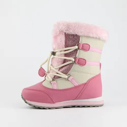 Детские теплые меховые зимние ботинки со шнуровкой, обувь для детей и детей