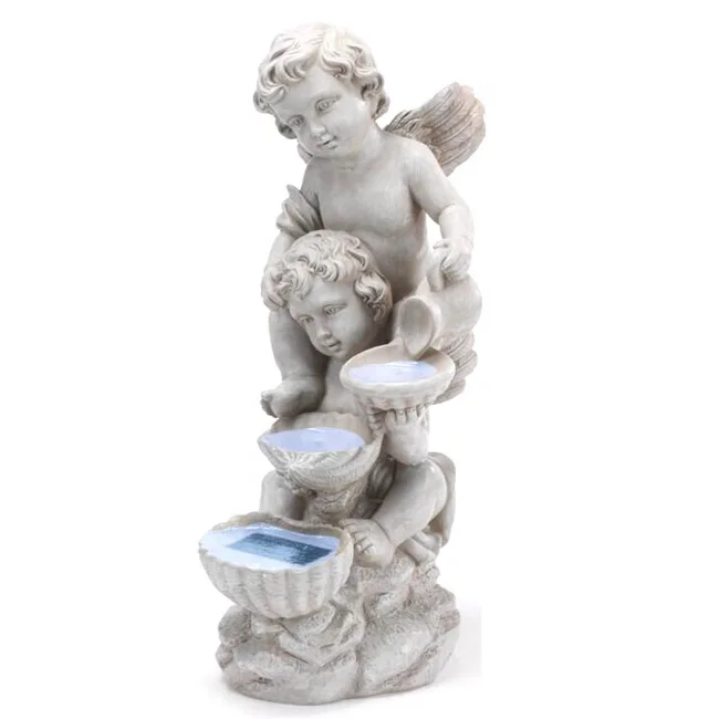 Shingel Decoration Outdoor Resin Solar Power Angel Waterfall Fountain Statue