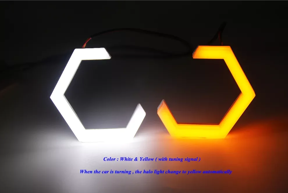 Dual color LED Hex Halo Rings Angel Eyes Switchback Headlight DRL Retrofit 70 80 86 90mm