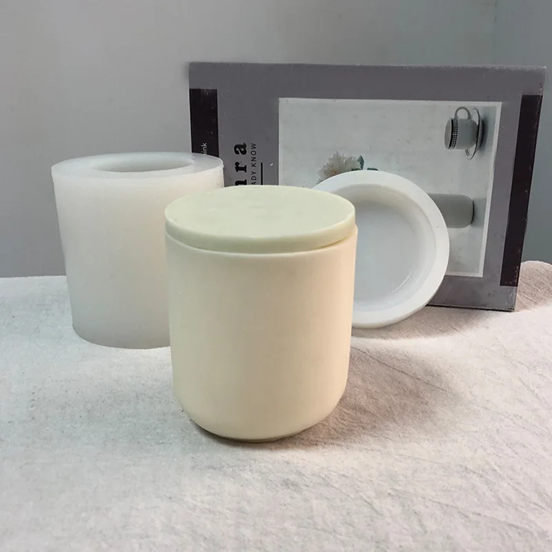 HY Candle Jar Mold with Lid Round Flower Pot Mold DIY Silicone Molds for Vase