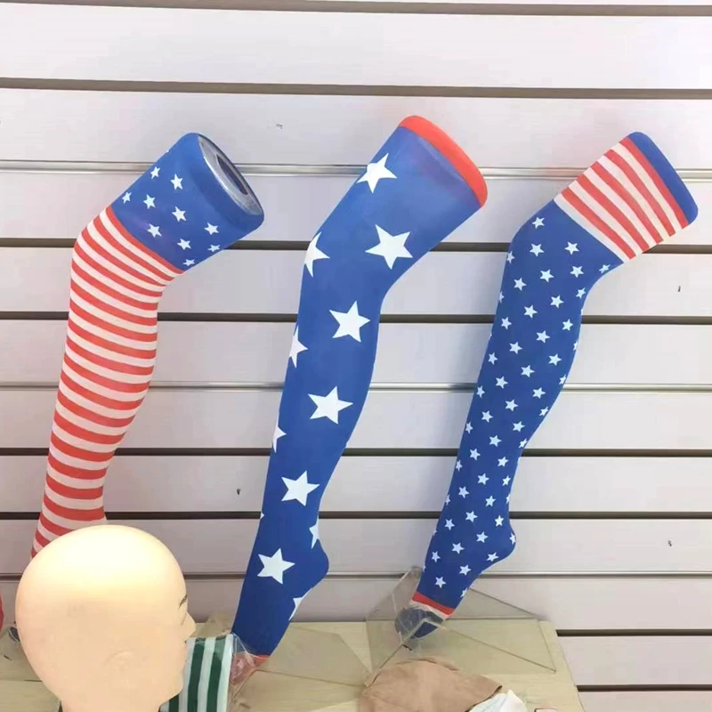 American Flag Patriotic USA Stocking Red White Blue Stars Striped over Knee Socks Thigh High Socks for Women Men Costume Party