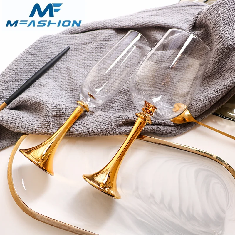 New arrivals discount price in stock amazon hot sale luxurious rhinestone lead free crystal champagne and wine glass gold rim