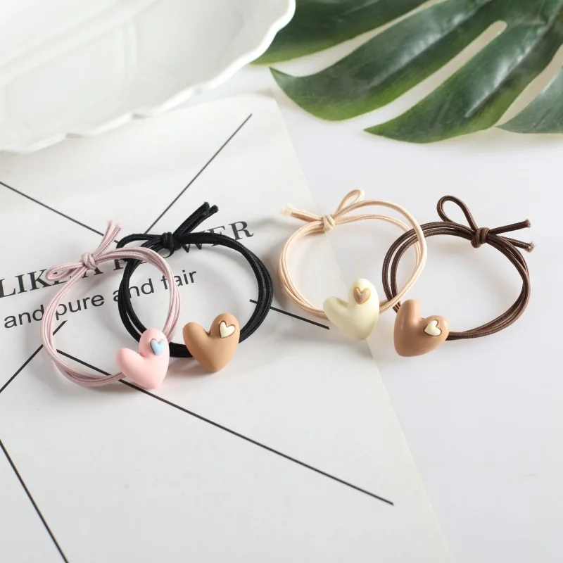 Korean version of popular peach heart milk tea color tie hair adult student hair circle heart-shaped elastic band