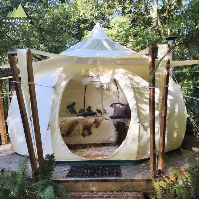 ShineMaster New Design Outdoor Cotton Canvas Inflatable Lotus belle tent Round Teepee Yurt Luxury Glamping Star Gazing Bell Tent